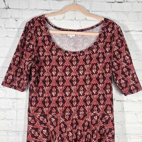 LuLaRoe Dress Dress XL Fit Flare Artsy Munroe Pink Red Skater Stretch - Picture 8 of 13